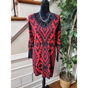 Audrey Oversized Red & Black 100% Cotton Long Sleeve V-Neck Pullover Sweater L